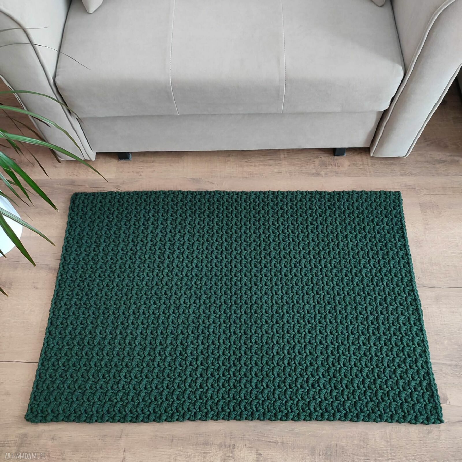 Dywan szydełkowy prostokątny ze sznurka 70x100 cm - butelkowa zieleń