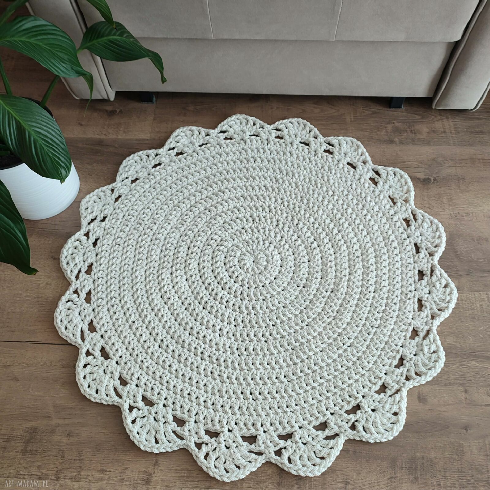 Dywan szydełkowy okrągły 85 cm ze sznurka bawełnianego