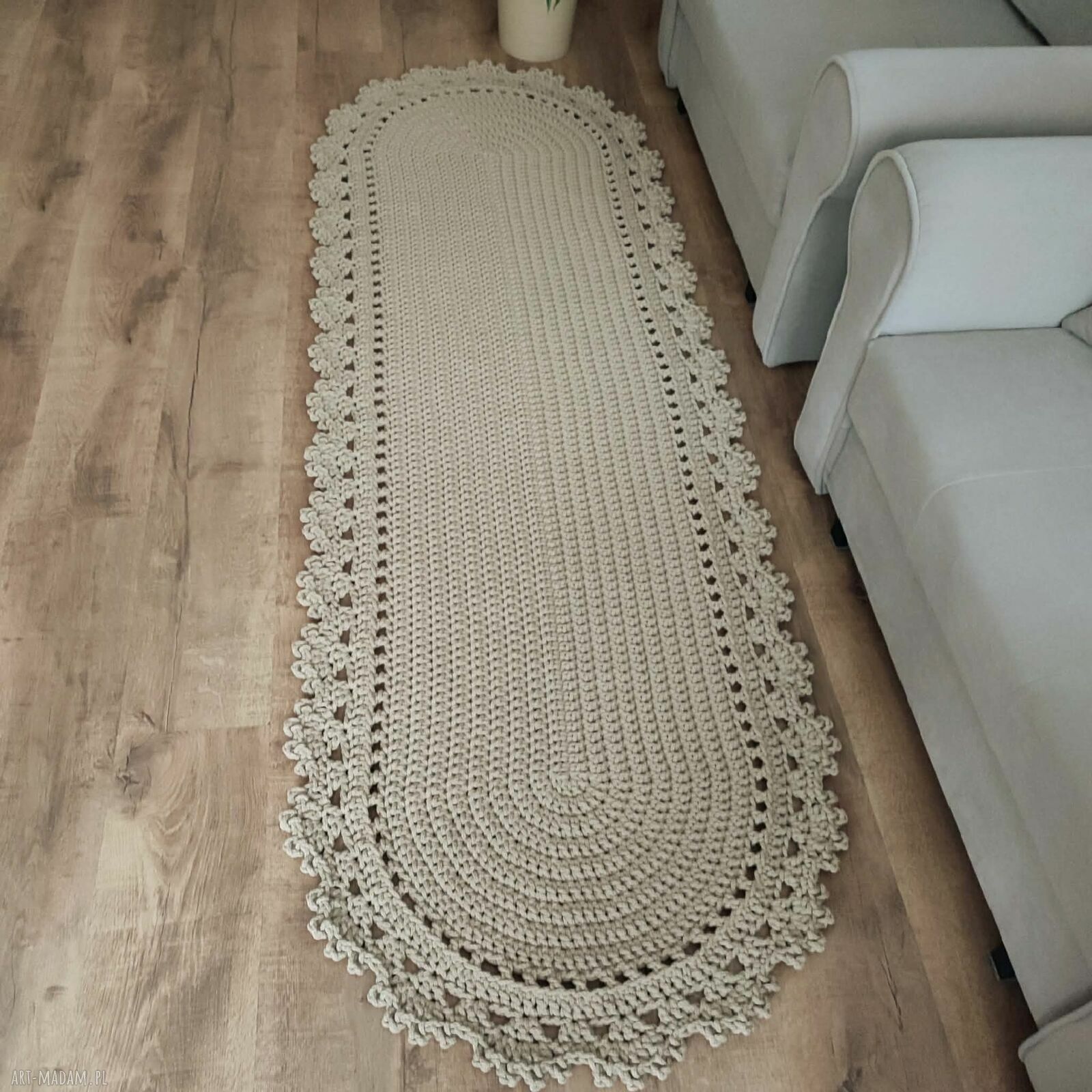 Dywan szydełkowy ze sznurka bawełnianego owalny 75x210 cm