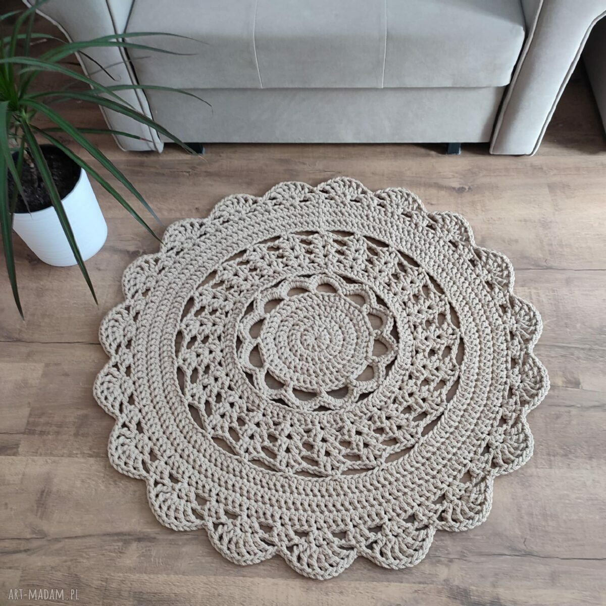Dywan szydełkowy ze sznurka bawełnianego - okrągły 90 cm