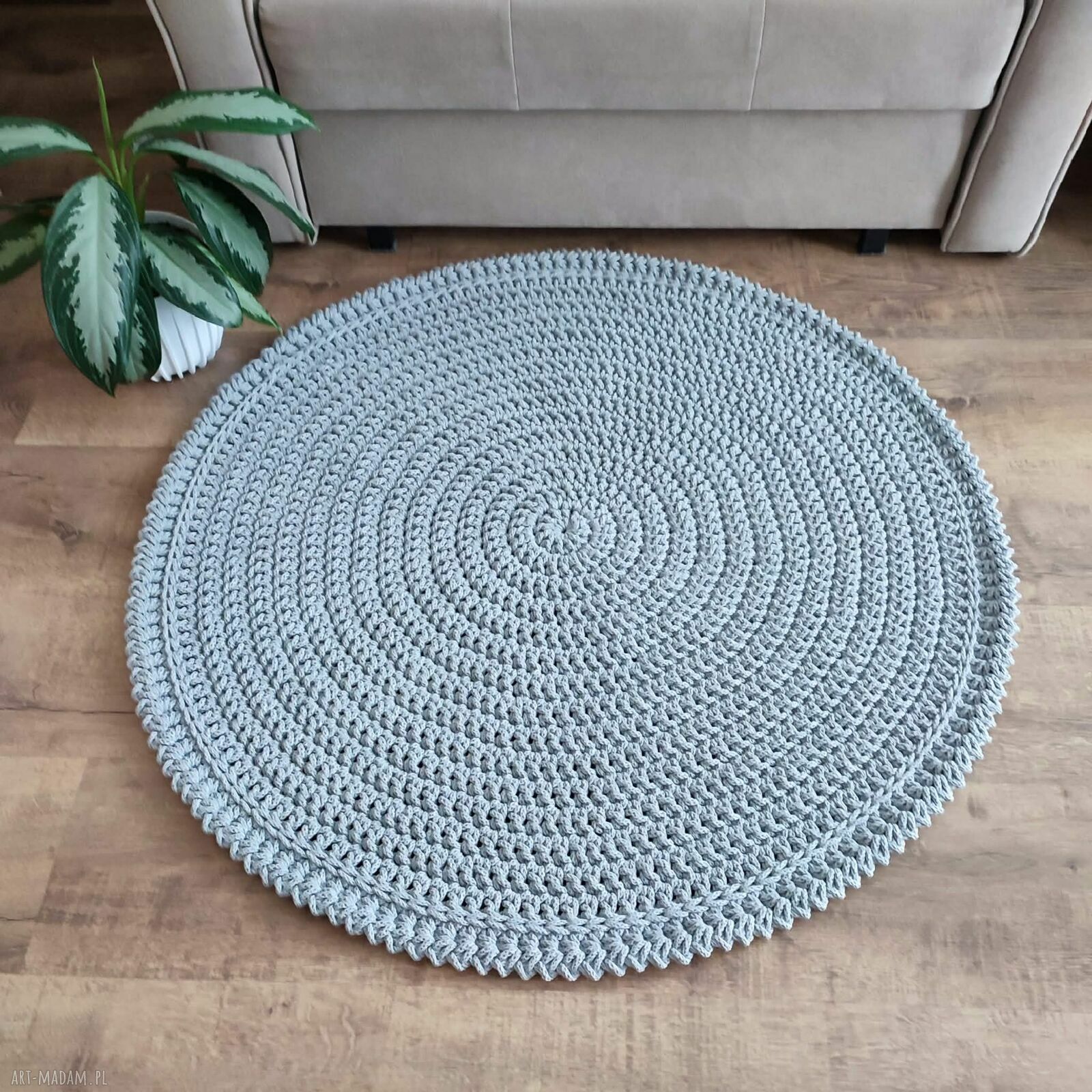 Okrągły dywan szydełkowy ze sznurka bawełnianego 90 cm