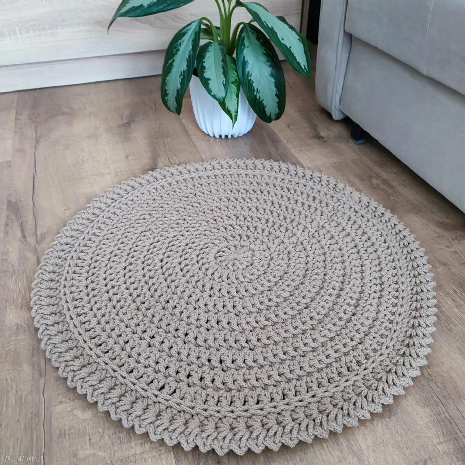 Okrągły dywan szydełkowy ze sznurka bawełnianego 60 cm