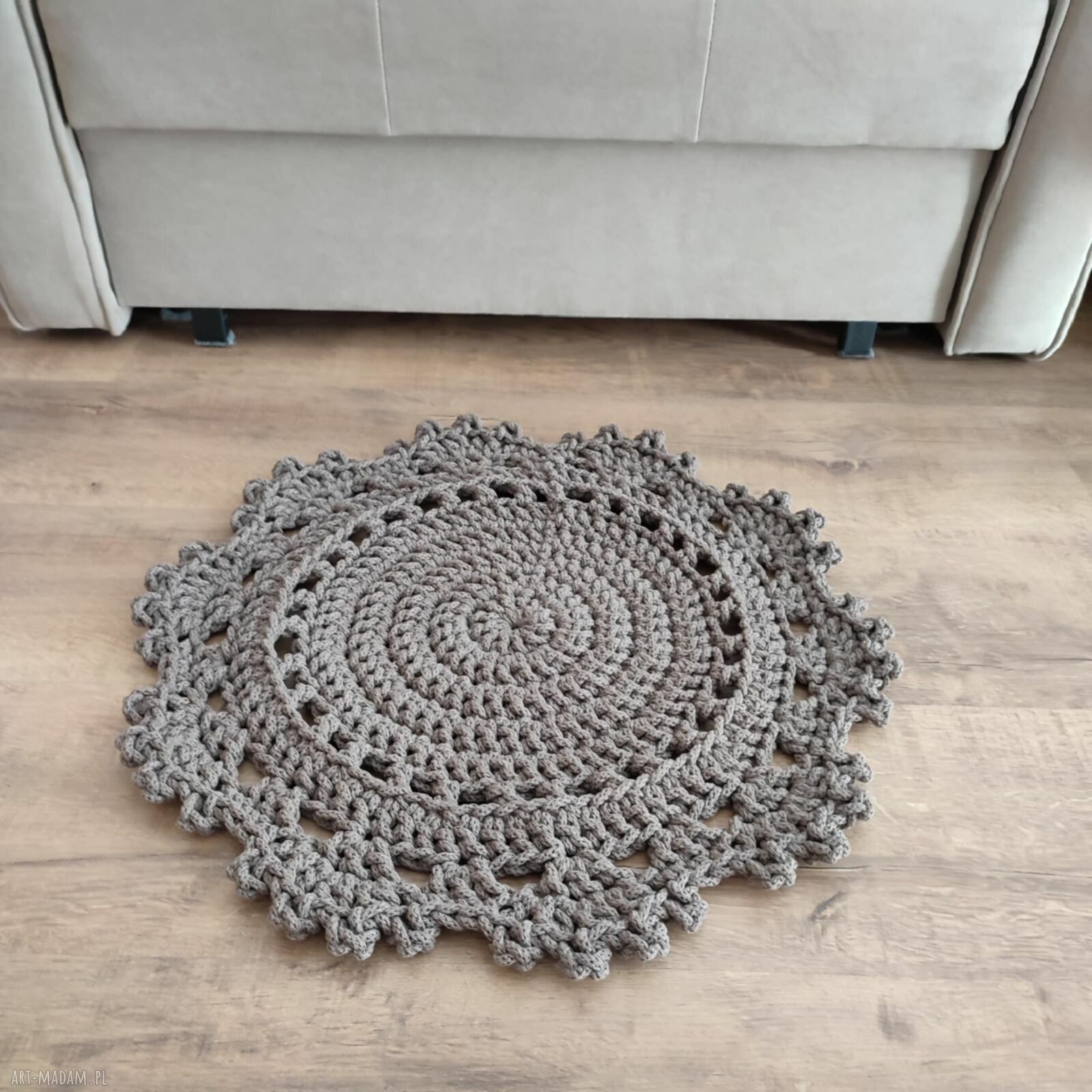 Dywan ze sznurka bawełnianego szydełkowy okrągły 50 cm