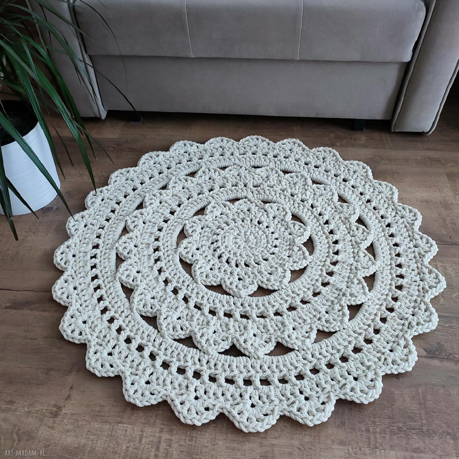 Dywan szydełkowy ze sznurka bawełnianego 80 cm do sypialni