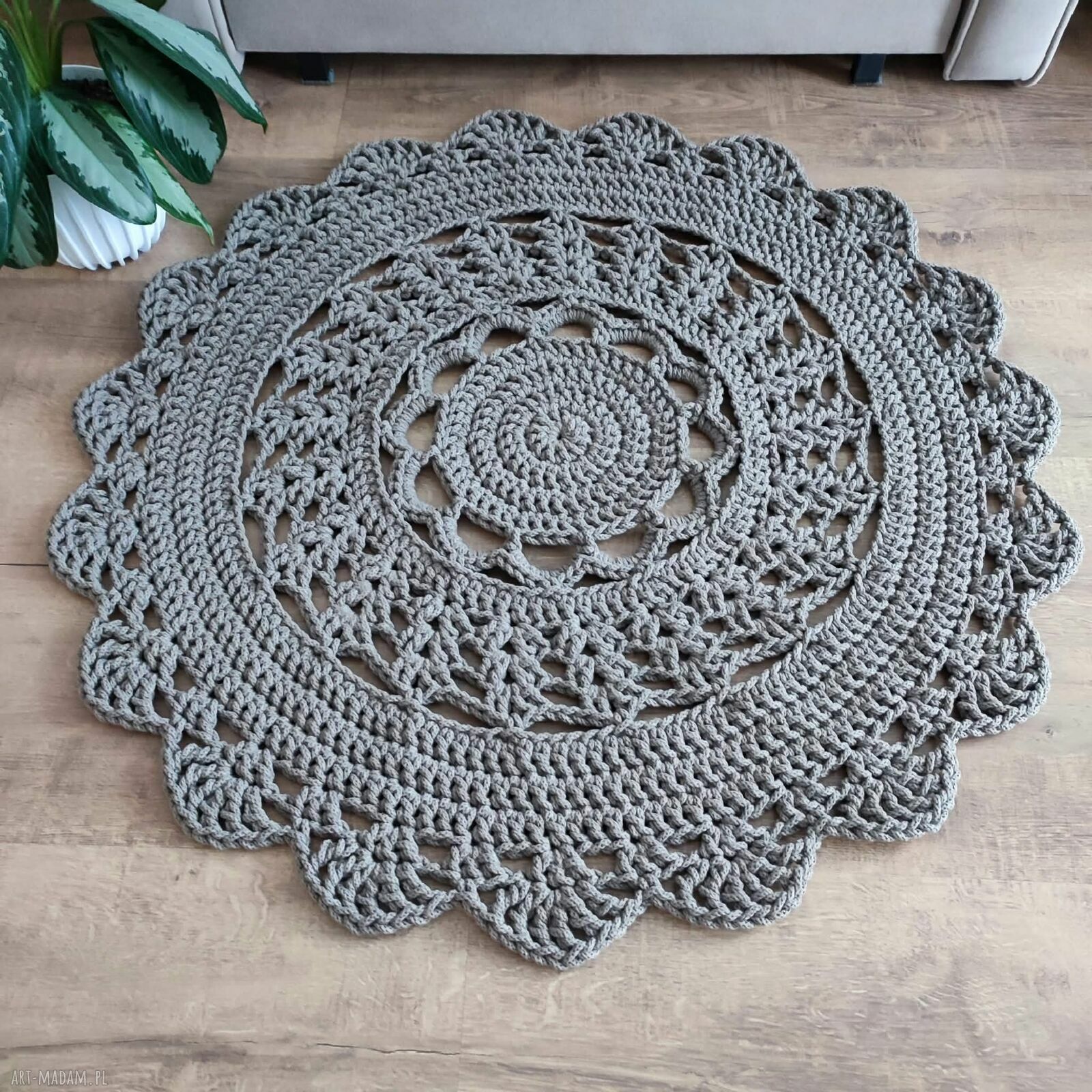 Okrągły dywan ze sznurka bawełnianego - szydełkowy, 90 cm