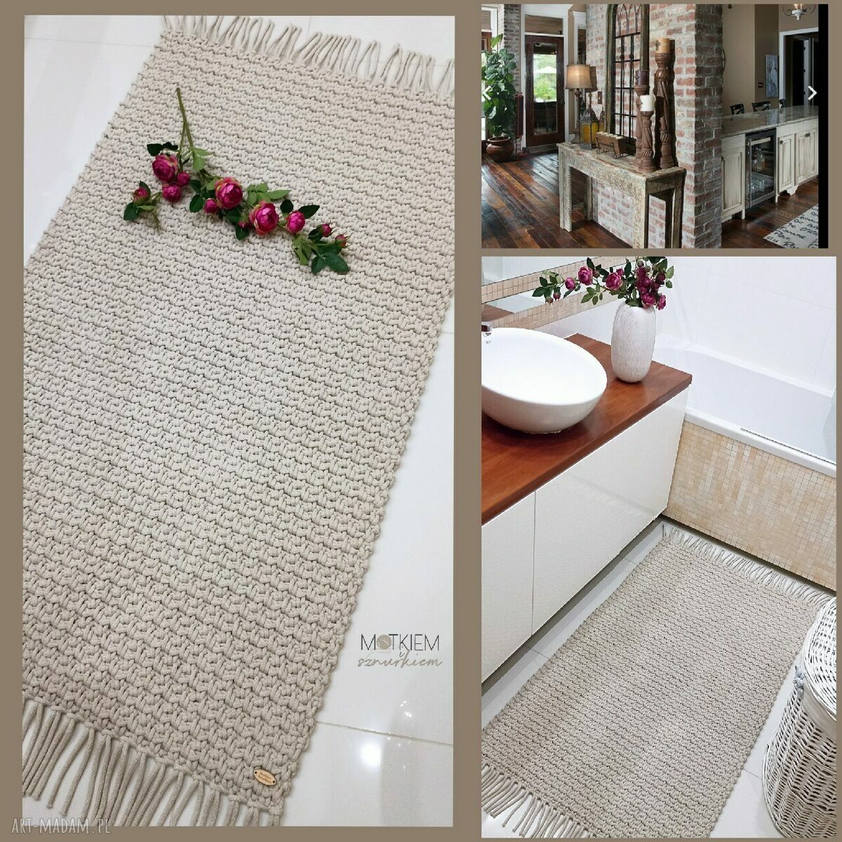 Dywan z sznurka Mosses 40x90 cm - jasno błękitny, ręcznie szydełkowany