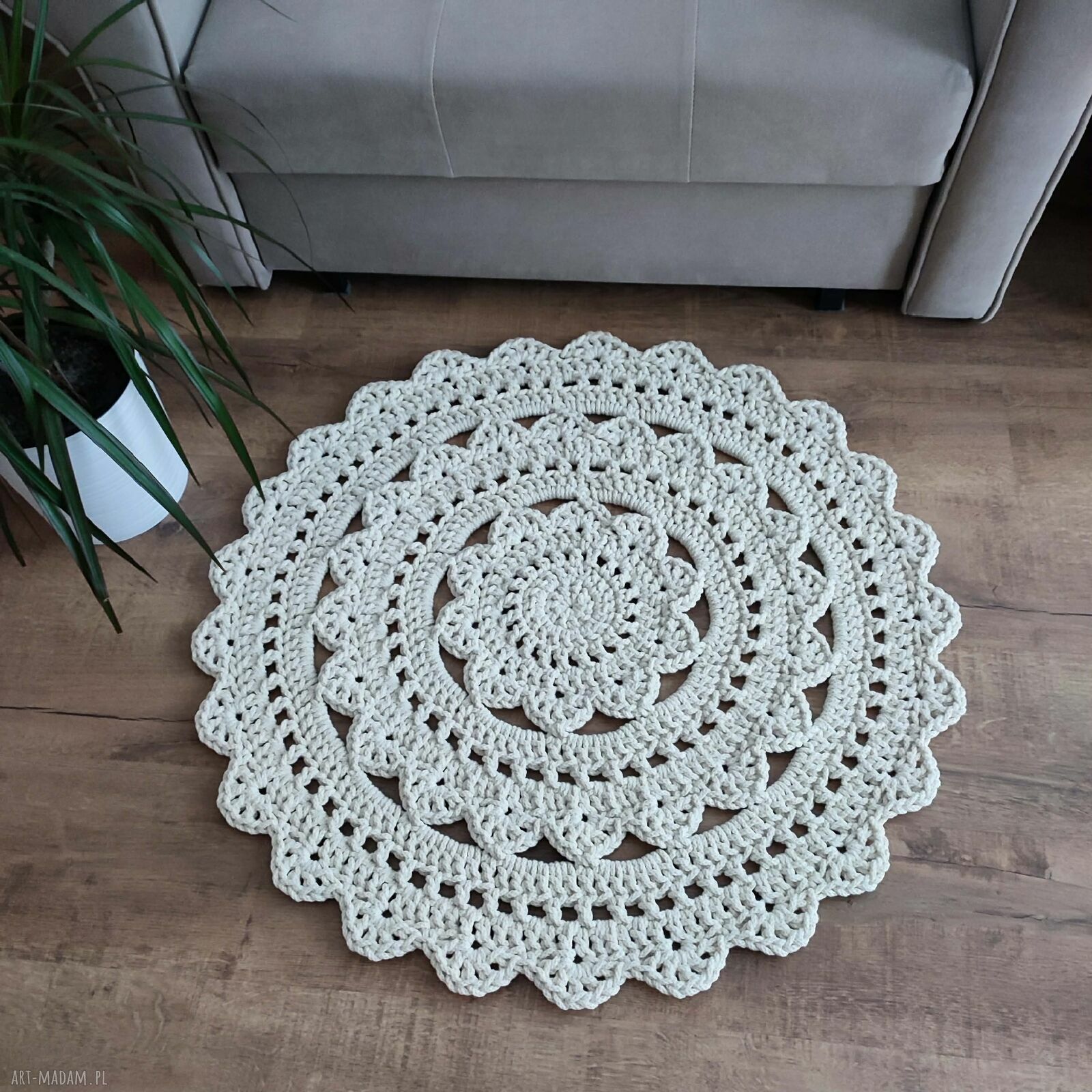 Dywan szydełkowy ze sznurka bawełnianego 80 cm do sypialni