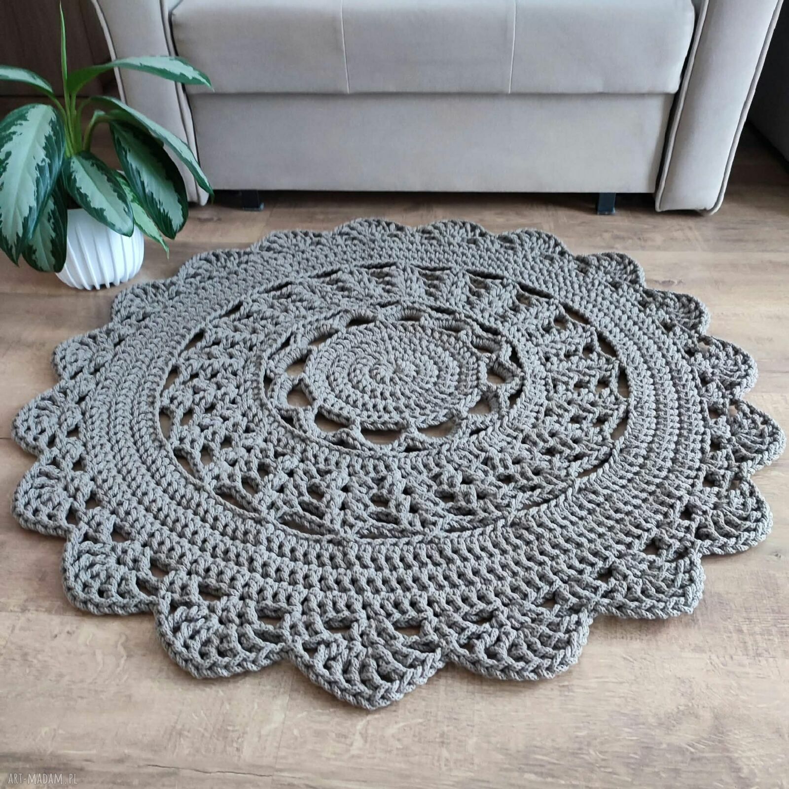 Okrągły dywan ze sznurka bawełnianego - szydełkowy, 90 cm