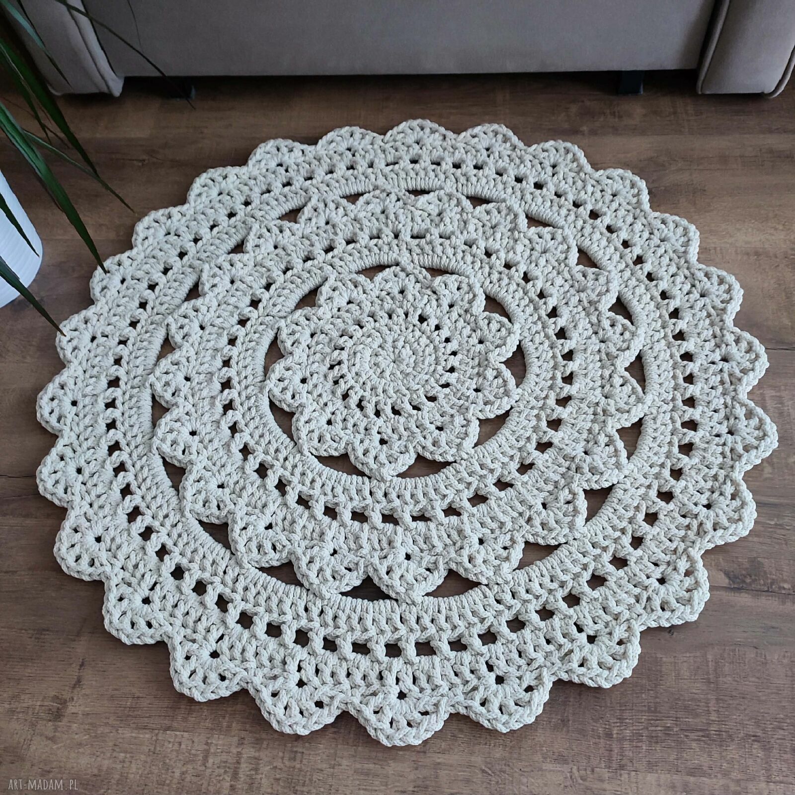 Dywan szydełkowy ze sznurka bawełnianego 80 cm do sypialni