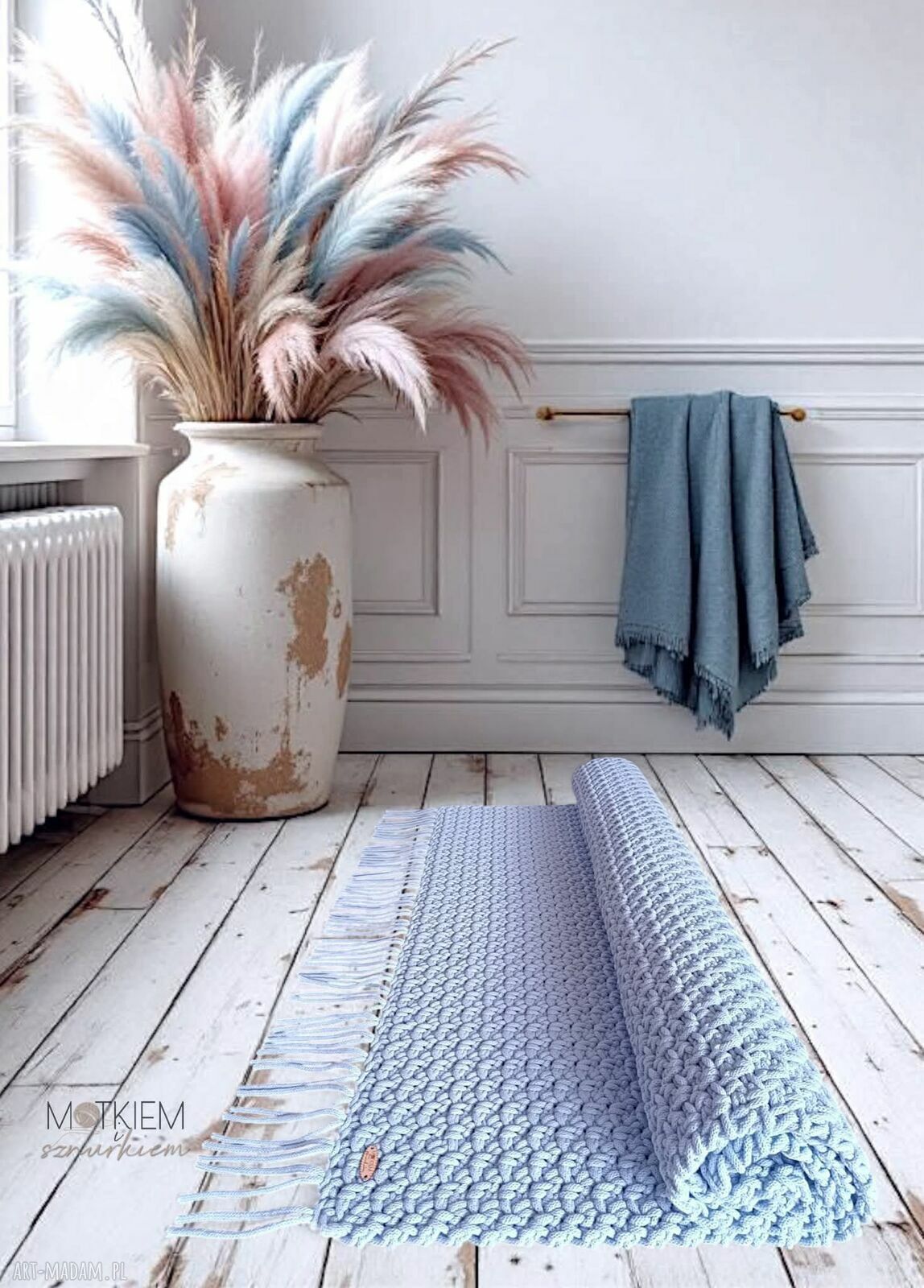 Dywan Mosses ze sznurka bawełnianego 60x120 cm - jasnobłękitny boho