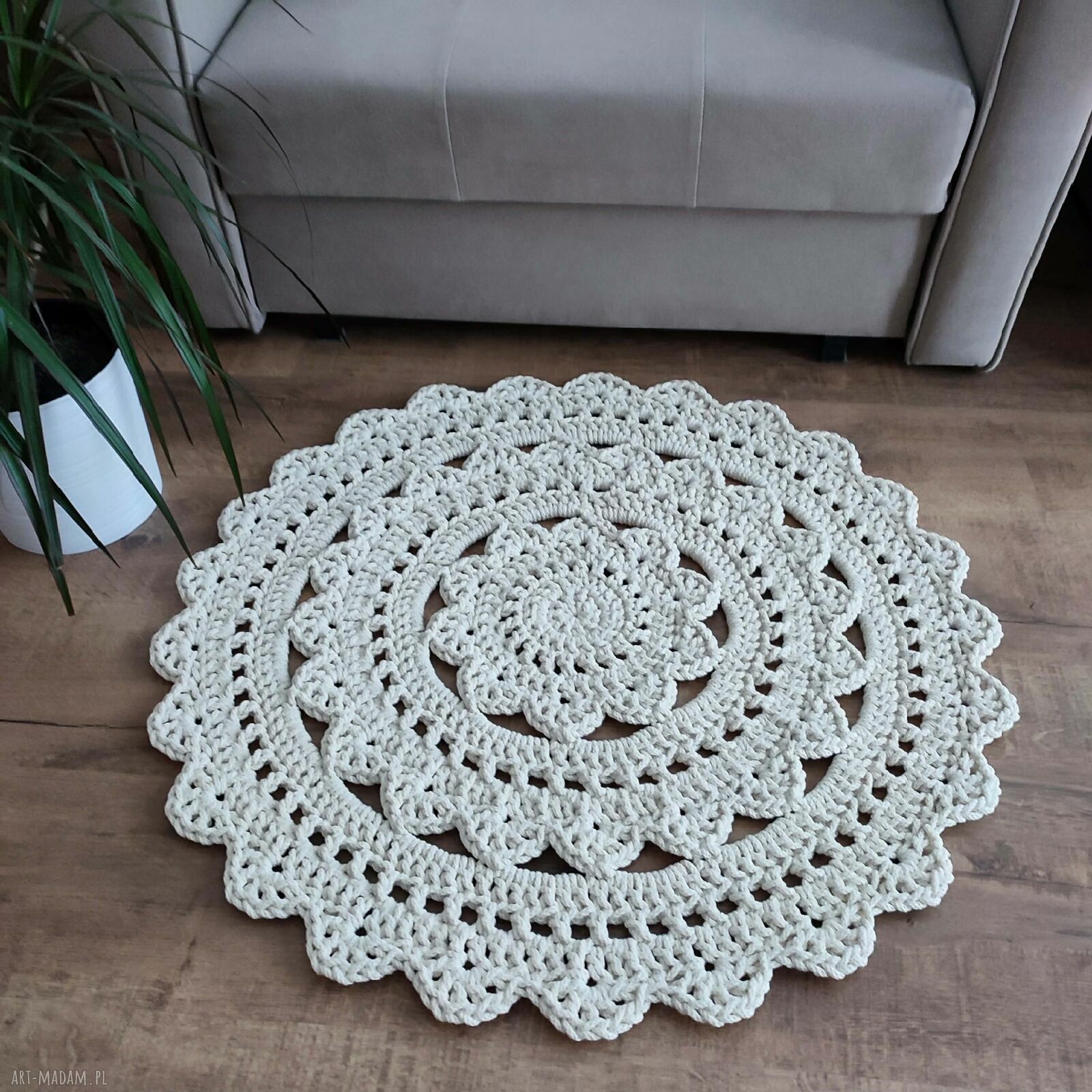 Dywan szydełkowy ze sznurka bawełnianego 80 cm do sypialni