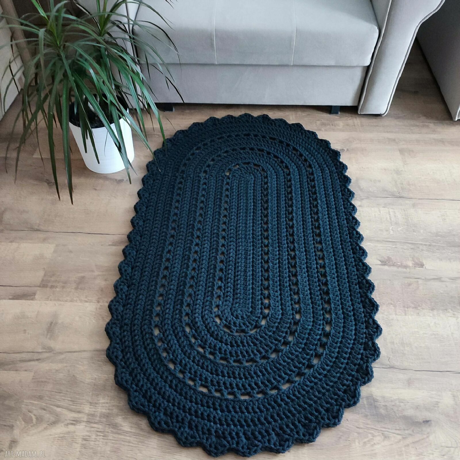 Dywan ze sznurka szydełkowy owalny 70x130 cm - ręcznie robiony z polskiej bawełny