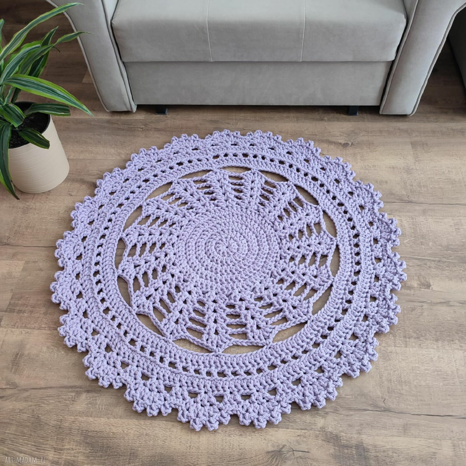 Okrągły dywan szydełkowy ze sznurka bawełnianego 90 cm