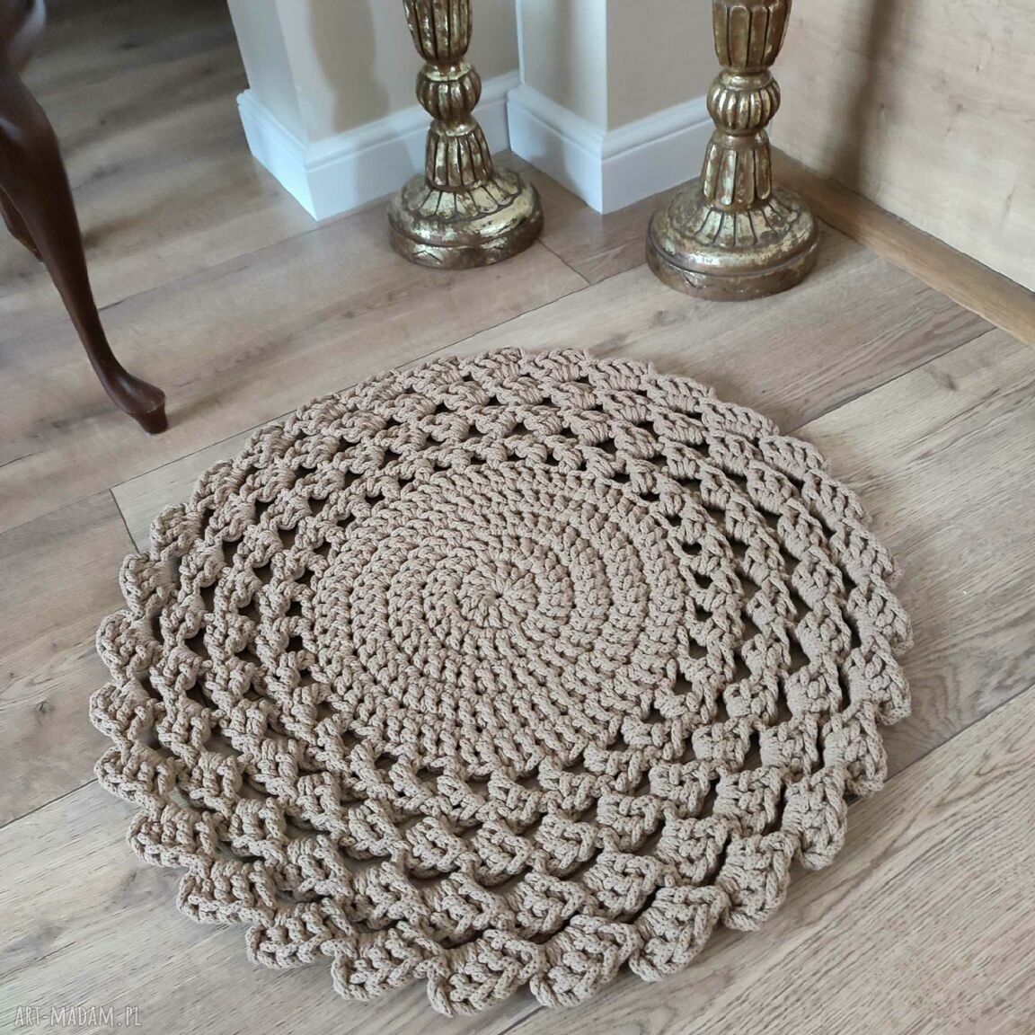 Dywan ze sznurka bawełnianego 60 cm - mały okrągły dywanik szydełkowy