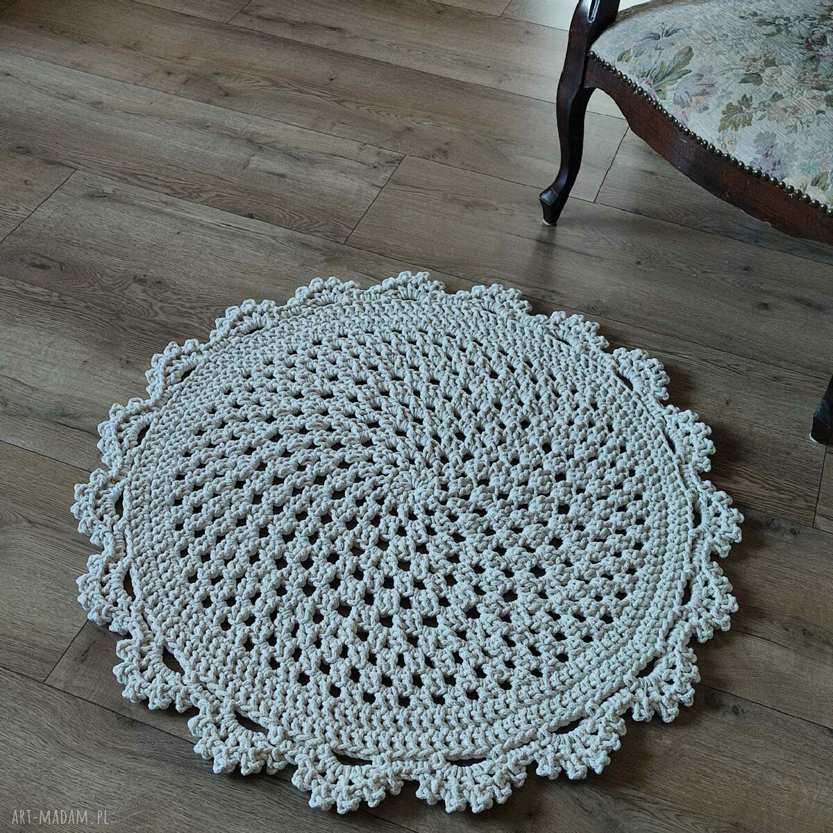 Okrągły dywan ze sznurka bawełnianego 85 cm - ręcznie szydełkowany do salonu