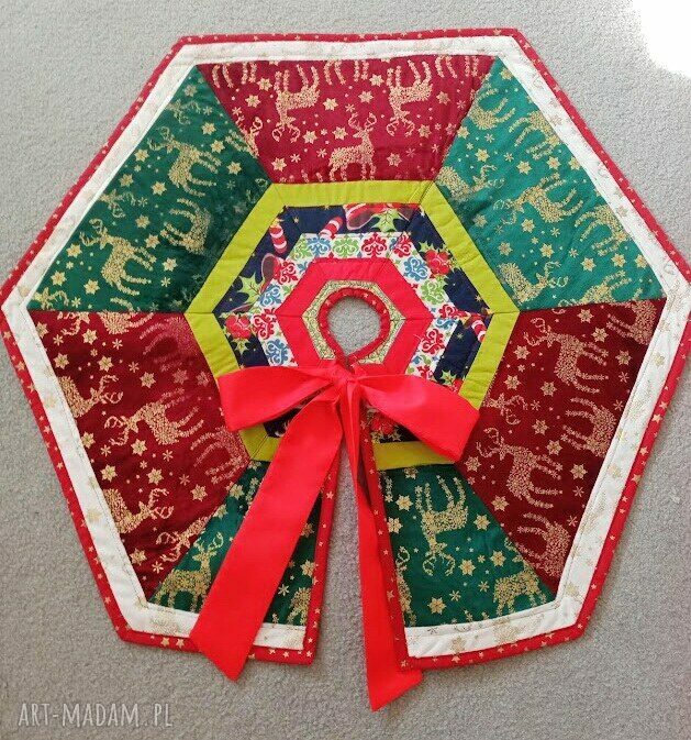 Dywanik pod choinkę patchwork 85 cm z kokardą