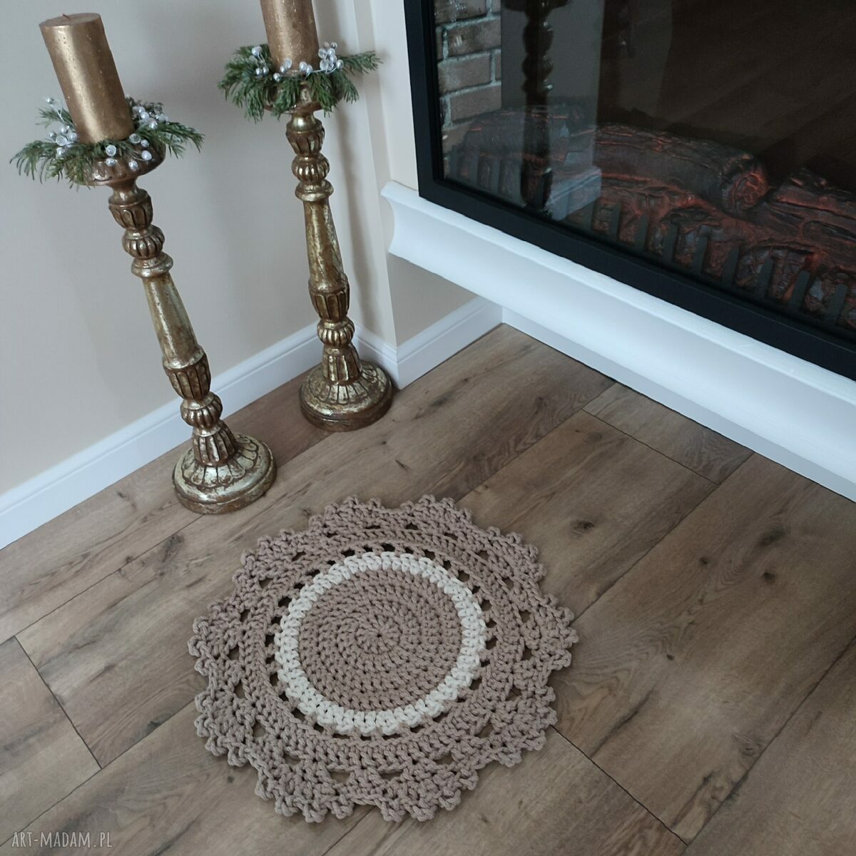 Dywanik ze sznurka bawełnianego 50 cm - boho, ręcznie szydełkowany