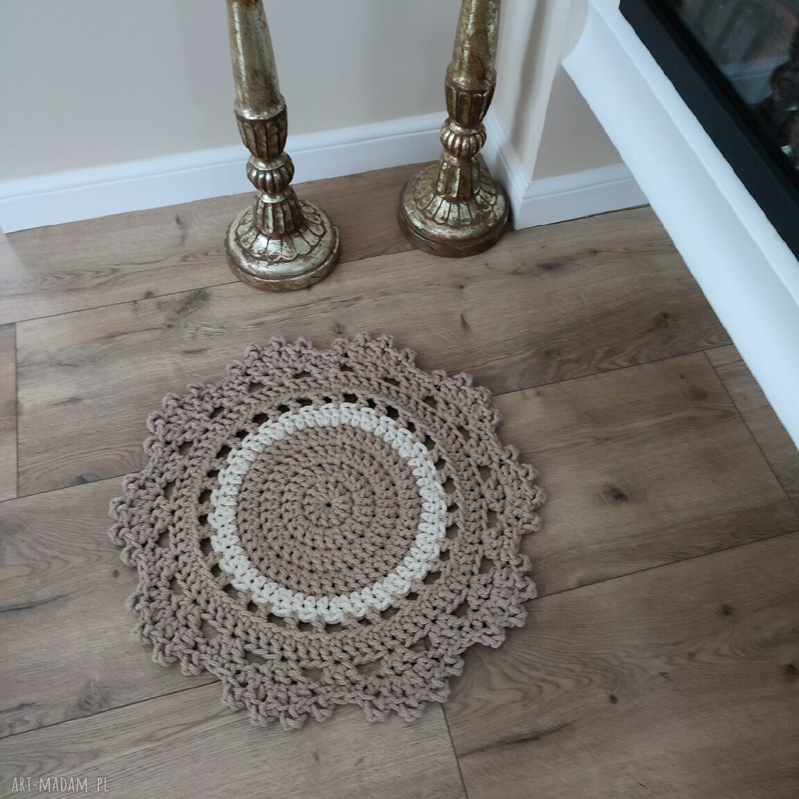 Dywanik ze sznurka bawełnianego 50 cm - boho, ręcznie szydełkowany