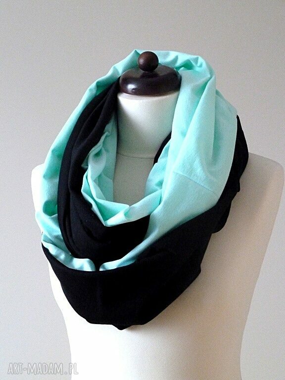 Eko szal miętowo czarny bawełna dzianina bawełniany ekoszal