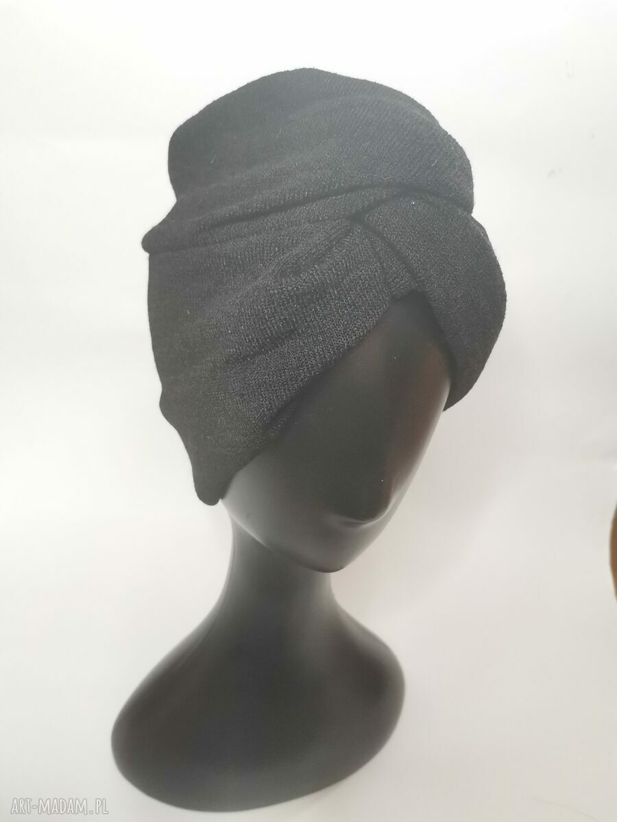 Czarny turban damski etno Frida - miękki i nieuciskający, rozmiar uniwersalny