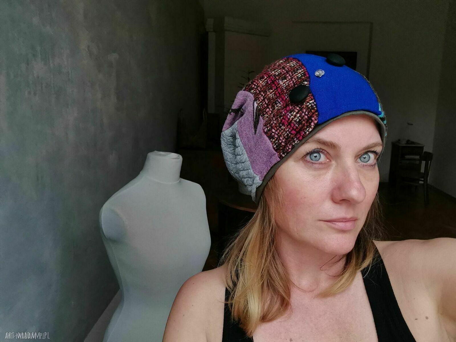 Boho czapka dzianinowa Ruda Klara we wzory na podszewce