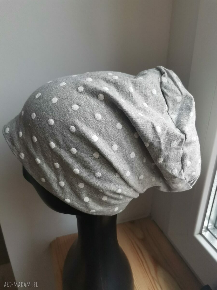Czapka dzianinowa damska Boho w grochy Frida - na podszewce, rozmiar uniwersalny