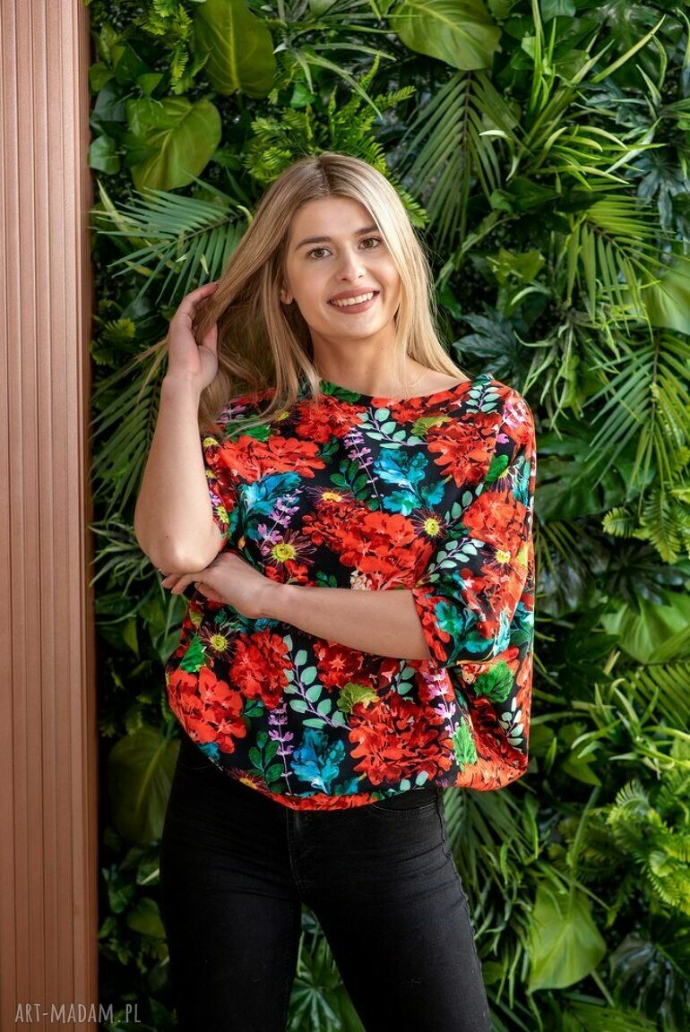 bluzki: Dzianinowa kolorowa bluzka nietoperz uniwersalna hand made