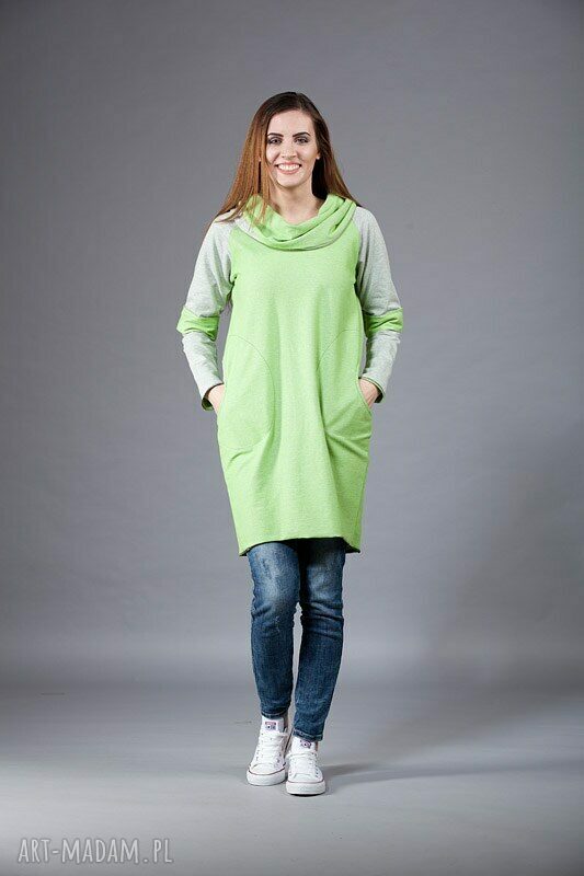 Sukienka dzianinowa z kapturem i kieszeniami - wygodna tunika na co dzień (XS-XXL)