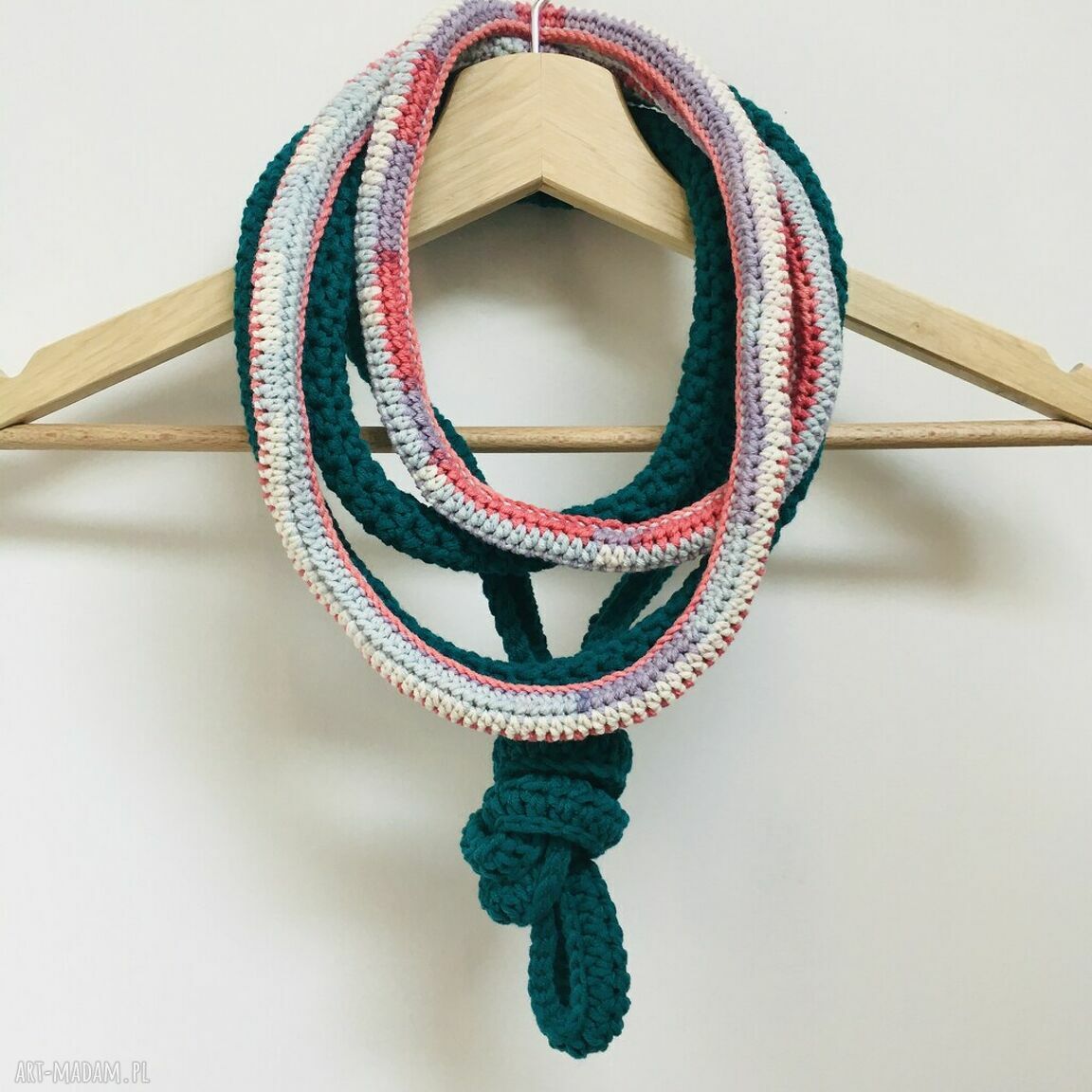 Naszyjnik dzianinowy boho - bawełniany, miękki i ręcznie robiony