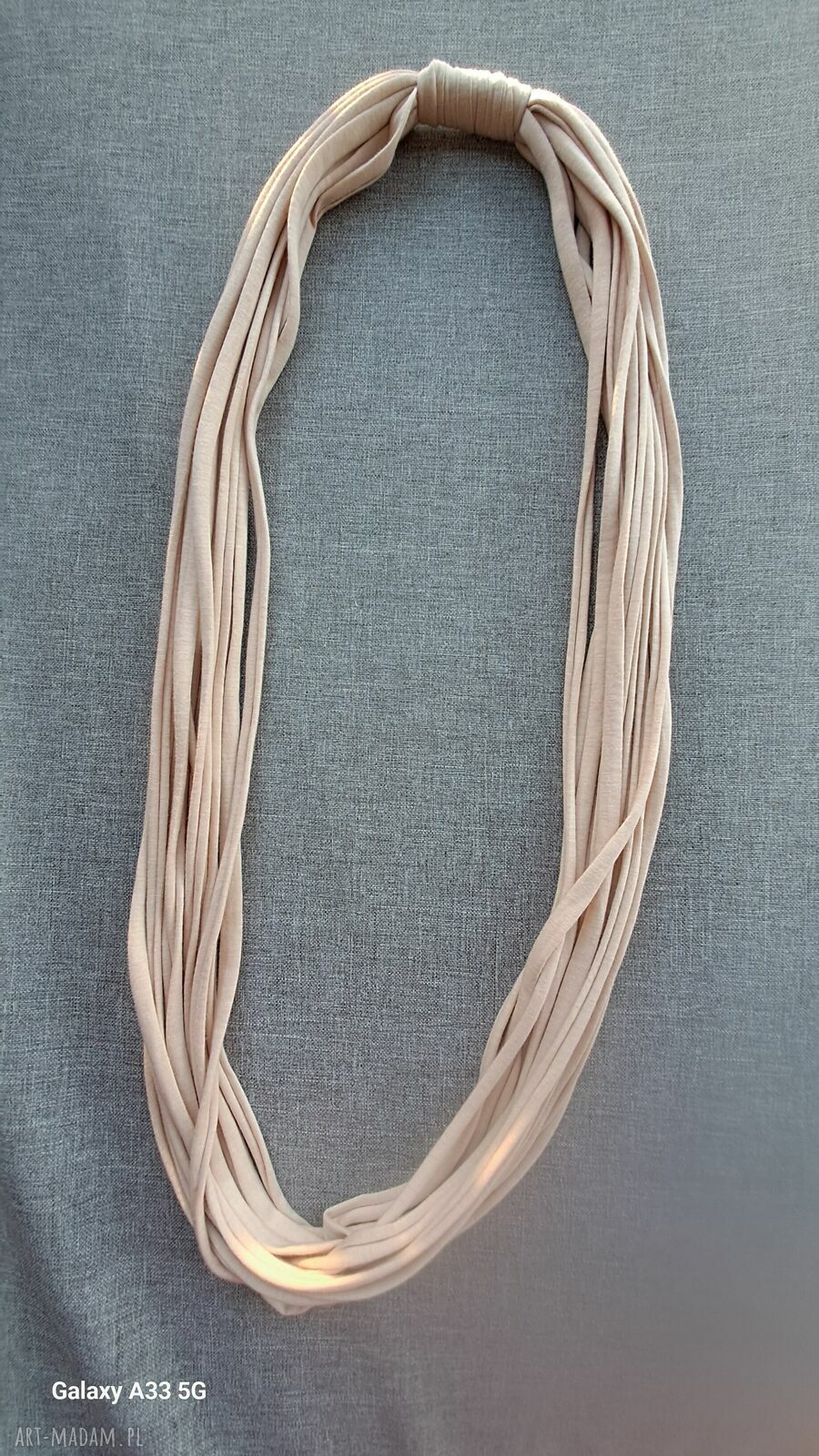 Dzianinowy naszyjnik Vanilia - handmade z bawełny (58 cm)
