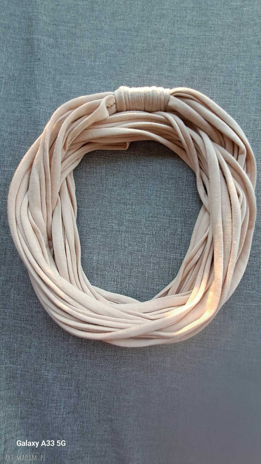 Dzianinowy naszyjnik Vanilia - handmade z bawełny (58 cm)