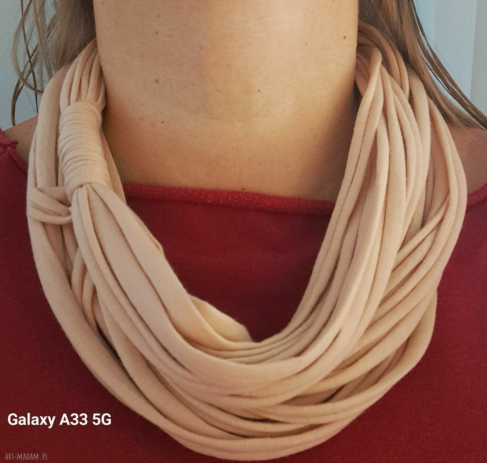 Dzianinowy naszyjnik Wanilia - handmade z bawełny