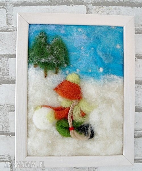 Dziewczynka lepiąca bałwana obraz kolekcji winter zima dzieci