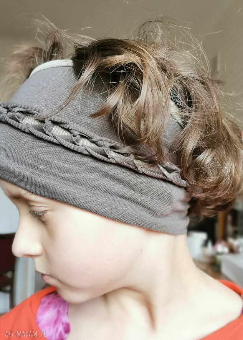 Ręcznie robiona opaska dziecięca boho folk z warkoczem - 3-4 lata, rozmiar uniwersalny