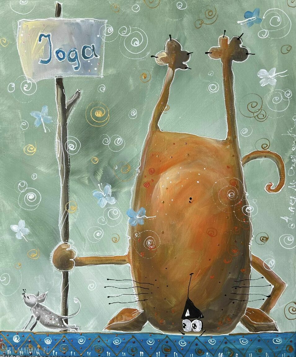 Dzień jogi - obraz Giclee na płótnie Canvas z kotem 4mara
