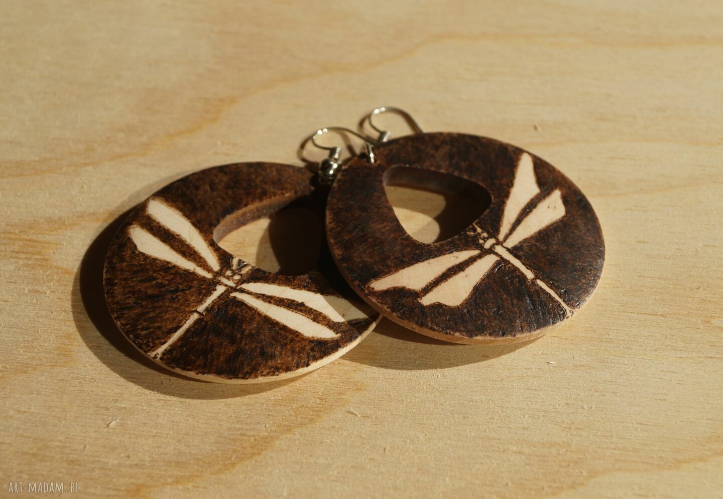 kolczyki: dzienna ważka nocna ręcznie wypalane drewniane kolczyki ręczne