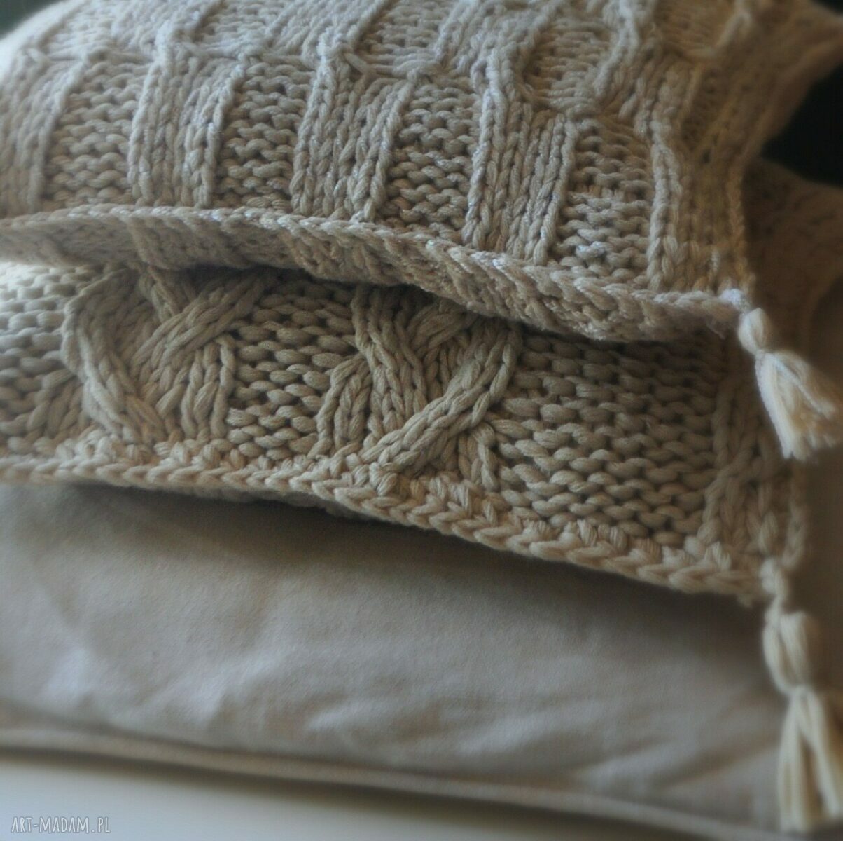 poduszki: dziergana poszewka na poduszkę ręcznie zrobione