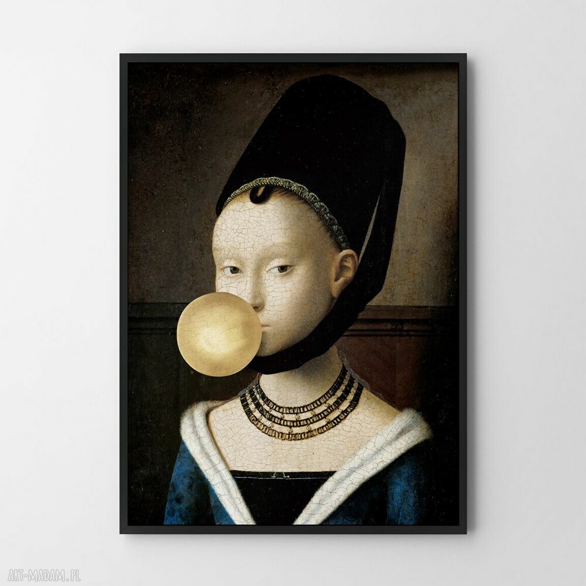 Plakat Dziewczyna ze złotym balonem 50x70 cm - elegancka dekoracja do Twojego wnętrza