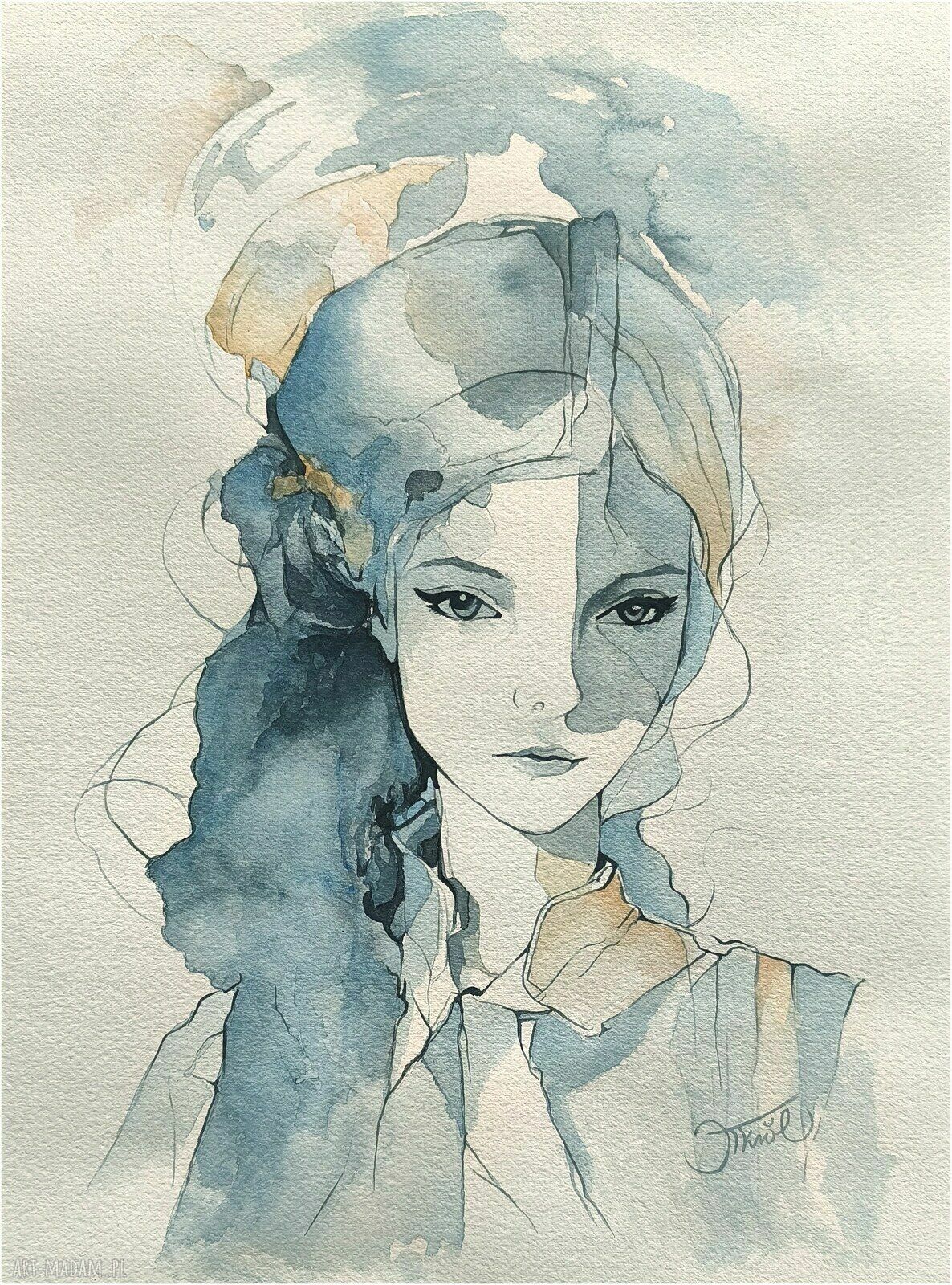 Dziewczyna ze snu - akwarela 24x32 cm oryginalny portret kobiety