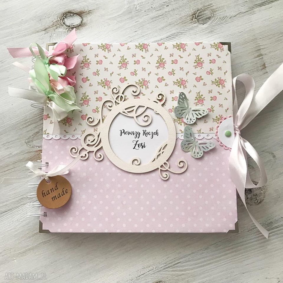 scrapbooking albumy: Album w pudełku urodziny roczek chrzest Ręcznie wykonane