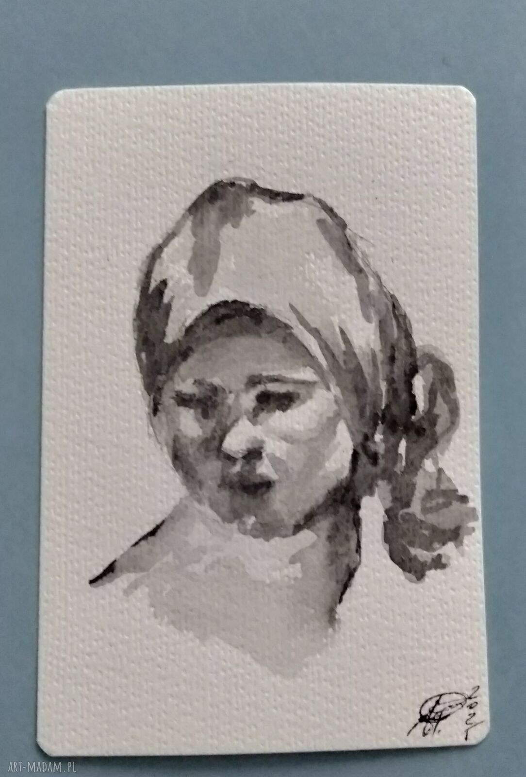 Portret dziewczynki - akwarela monochromatyczna