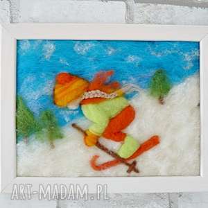 dziewczynka szusująca na nartach obraz z kolekcji winter, wełna