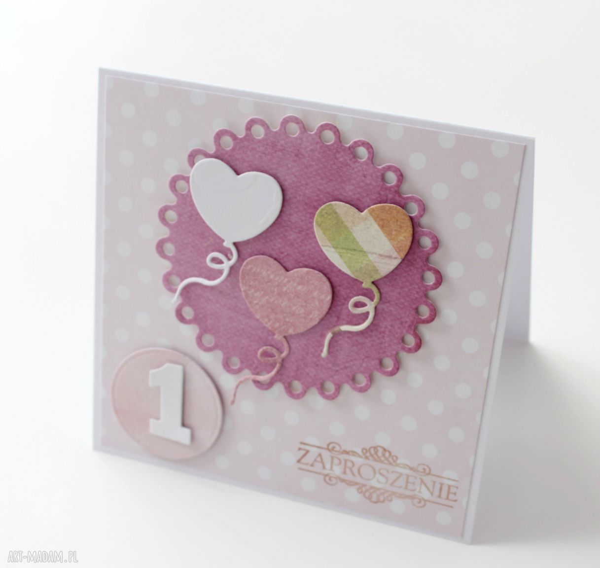 Zaproszenia urodziny dziewczynka kartki różowe roczek