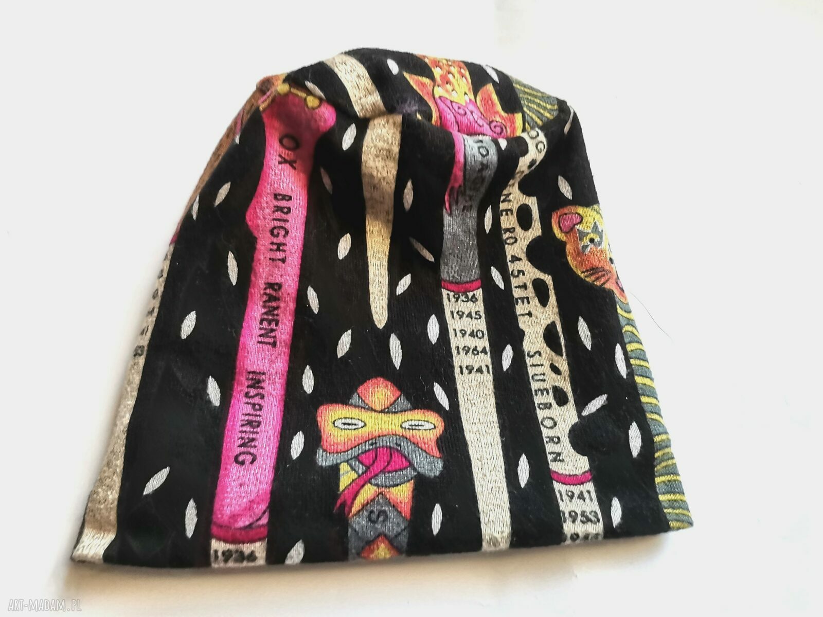 Czapka dzikie zwierzęta - etno boho folk dla dziewczynki 53-54 cm na podszewce