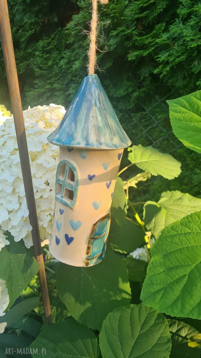 Ceramiczny dzwoneczek domek - rękodzieło do ogrodu, 20 cm