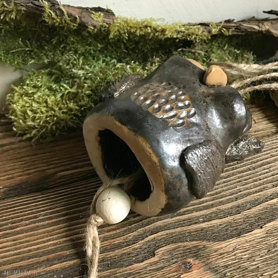 Ceramiczny dzwoneczek - sowa, ręcznie lepiona