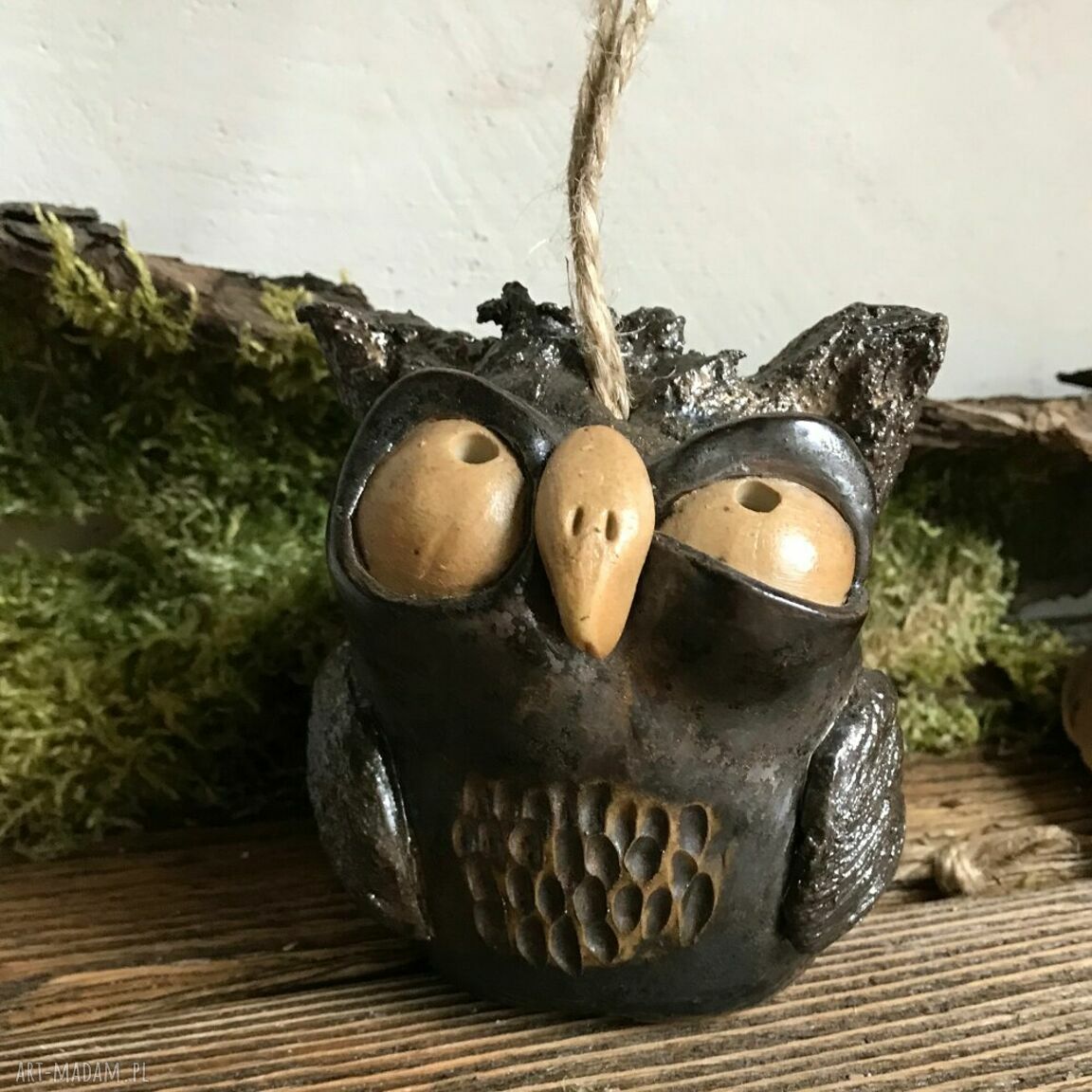 Ceramiczny dzwoneczek - sowa, ręcznie lepiona