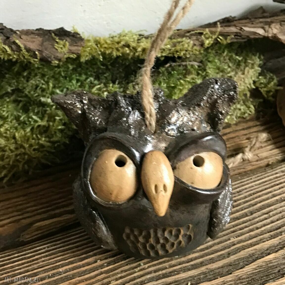 Ceramiczny dzwoneczek - sowa, ręcznie lepiona