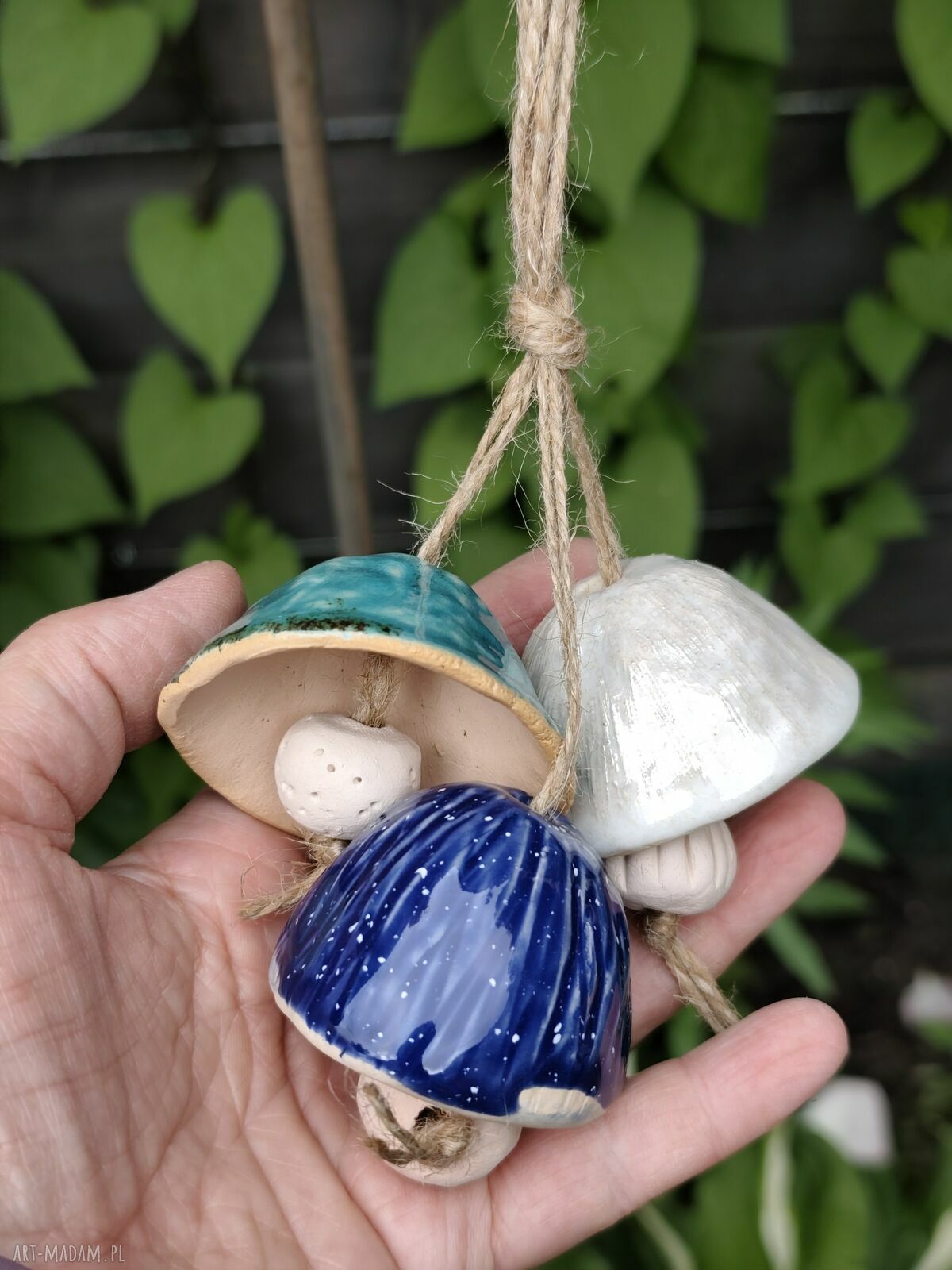 Dzwonek ceramiczny 3 szt - handmade ozdoba na balkon i ogród