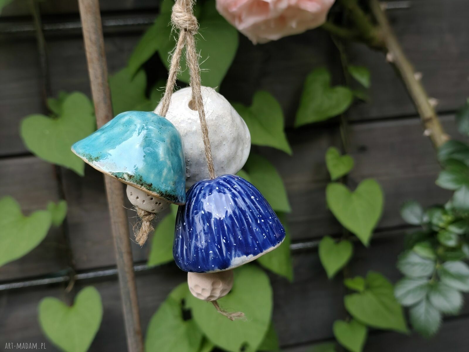 Dzwonek ceramiczny 3 szt - handmade ozdoba na balkon i ogród